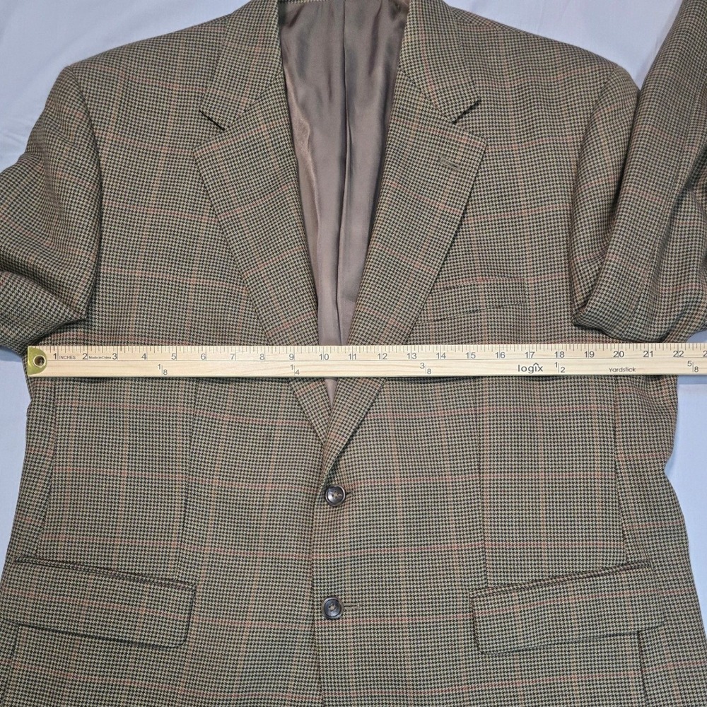 100% Wool IZOD Mens 44S Brown Houndstooth Blazer Woolmark Sport Coat suit - Picture 3 of 16
